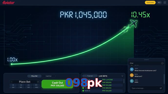 Main screen of 098Pk aviator page for PK players